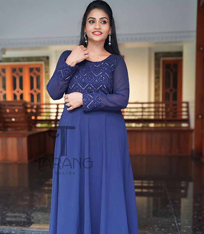 Peacock Blue Color Party Wear Readymade Gown With Dupatta :: ANOKHI FASHION